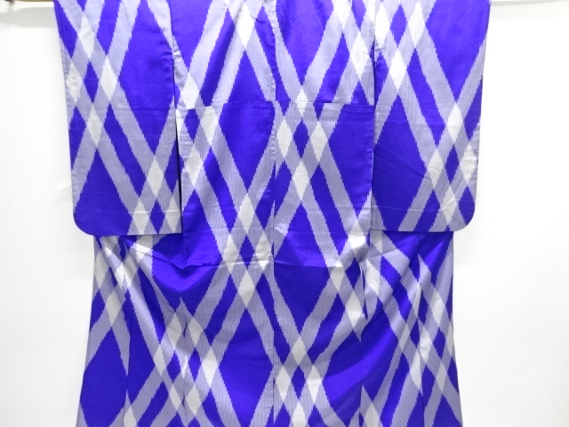 JAPANESE KIMONO / ANTIQUE HITOE KIMONO / TAISHO ROMAN STYLE / MEISEN / WOVEN DIAGONAL GRID